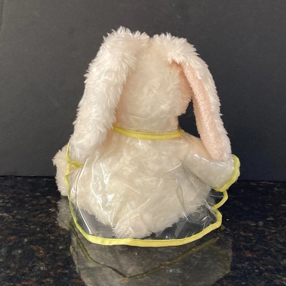 GODIVA White Lop-Eared Easter Bunny Rabbit in Clear Raincoat & Green Basket/NWT!